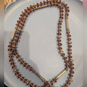 Brown and Gold Part Glass Beaded Necklace